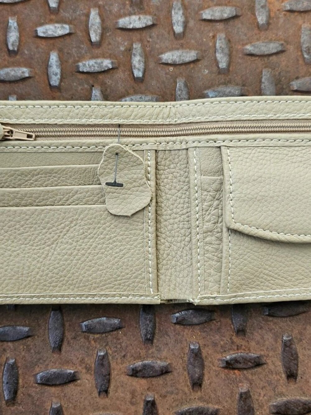 Handmade Billfold Wallet Beige Genuine Leather Bifold Card Holder Purse New - Picture 10 of 12